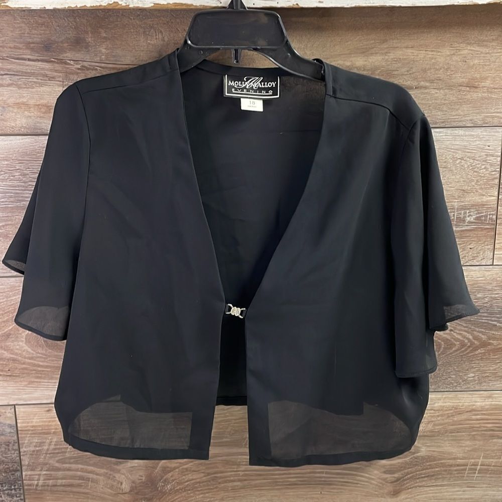 MOLLY MALLOY EVENING Ladies Dressy Black Sheer Cardigan Rhinstone Clasp Size 18 - Picture 3 of 7